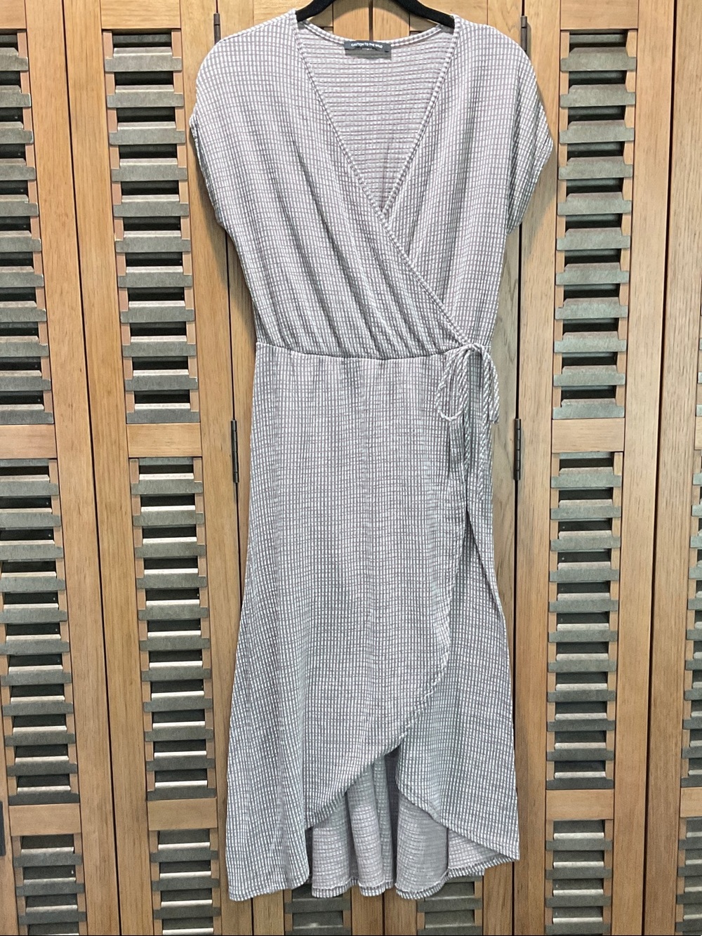 Caution To The Wind Light Gray Wrap Midi Dress
